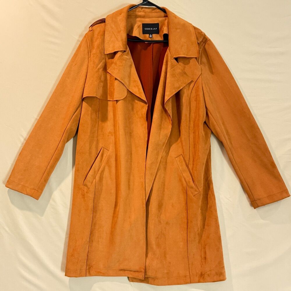 Ookie & Lala Rust Vegan Suede Waterfall Trench Coat Duster Jacket XL Boho Chic